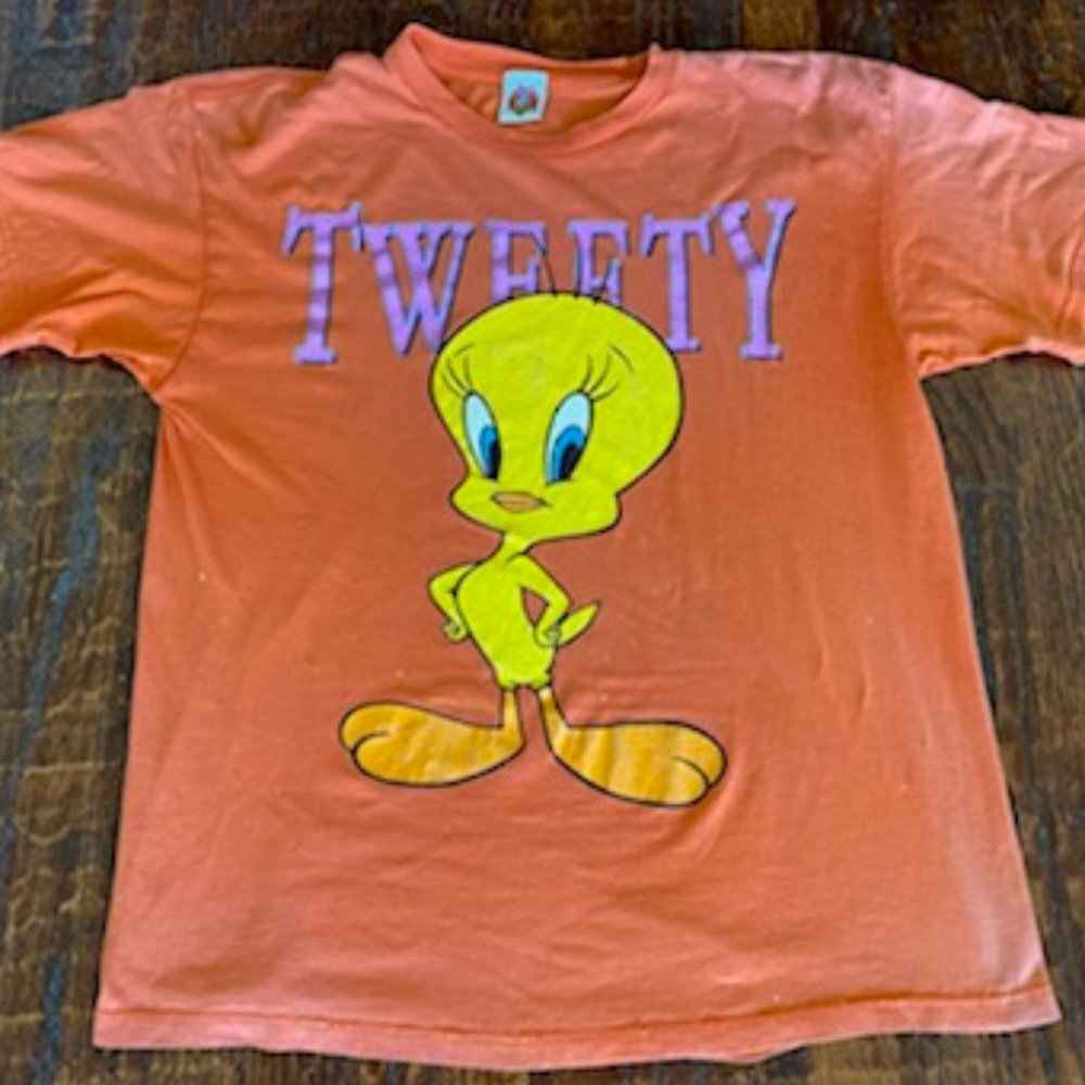Vintage *Oversized Unisex OS ORANGE s/s TWEETY BIRD Tunic T-SHIRT * Screenprint